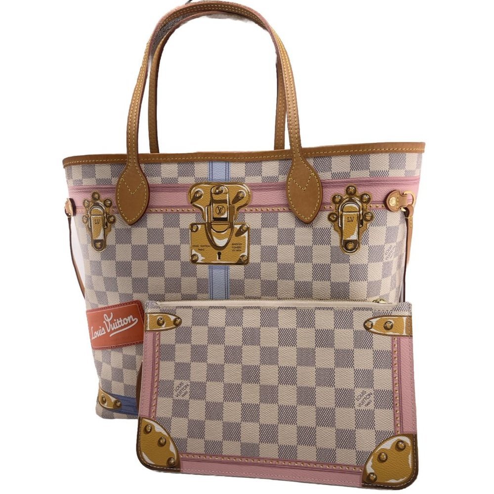 Rare Limited Edition Louis Vuitton Summer Trunks Damier Neverfull MM with Pouch